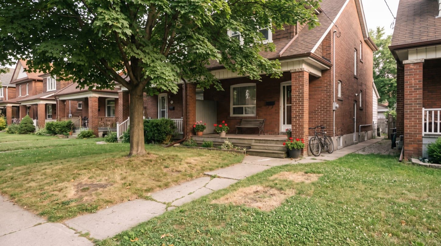 Typical Toronto front lawn in summer beside a brick house, the kind of yard homeowners ask about online