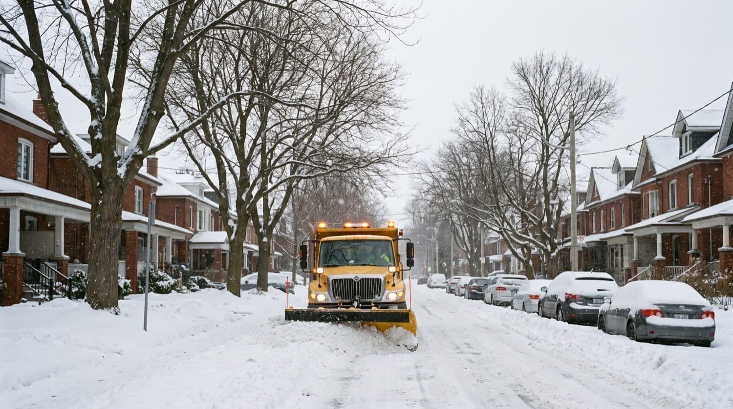 City of Toronto snow plow clearing a residential street after a winter storm